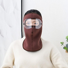 Khẩu trang ninja vải nỉ kính bảo vệ mắt dán gáy che kín tai chạy xe phượt nam nữ - khau trang ni - Nâu che cổ kính