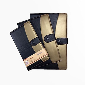 Combo 2 quyển Sổ da khuy bấm Minh Châu pha màu đen-đồng 