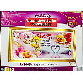 Tranh thêu chữ thập Cha mẹ LV3065, kích thước 84 x 43 cm