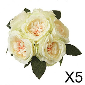 5xArtificial Silk Peony Home Wedding Decor Bridal Flower Bouquet Off-White