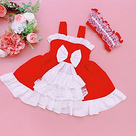 Set váy dây lolita màu đỏ kèm băng đô ren cho bé gái - đầm công chúa nơ xòe kèm turban sơ sinh - áo quần trẻ em
