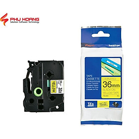 Mua Nhãn in TZ2-S661  Khổ rộng 36mm  chữ đen nền vàng( Black on Yellow)  siêu dính  bám dính cao  chống trầy xước