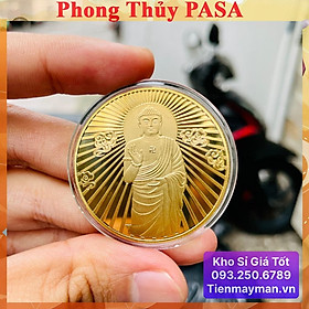 Đồng Xu Đức Phật Tổ Như Lai của Hông Kong Phong Thuỷ May Mắn, mẫu Đứng, tặng túi gấm đỏ, Tiền lì xì tết 2023 , NELI