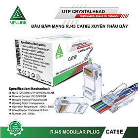 Đầu Mạng VP-Link CAT6E Xuyên Thấu RJ45 (100pcs) - Hàng chính hãng