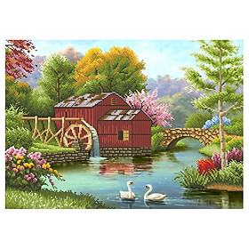 Tranh thêu chữ thập 3D ngôi nhà hạnh phúc 65x50cm_ tự thêu