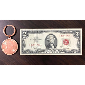 Tờ 2 USD 1963, tiền cổ Mỹ sưu tầm (kèm móc khóa Bitcoin)