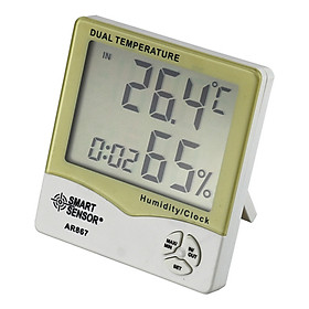 Máy Đo Độ Ẩm Nhiệt Độ Trong Nhà Ngoài Trời Màn Hình LCD Kèm Kiểm Tra Thời Tiết Lịch Và Đồng Hồ Báo Thức Smart Sensor AR867