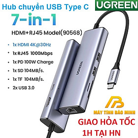 Hub 7 in 1 Chuyển Đổi USB-C sang HDMI 4K@30HZ + USB 3.0 + SD/TF + PD 100W Ugreen 90568 - Hàng Chính Hãng