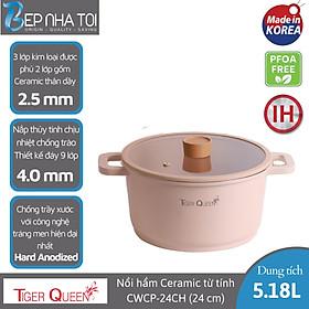 Nồi hầm Ceramic từ tính Tiger Queen CWCP-24CH - Màu hồng hoa anh đào [24cm - 5.18L] - Chính hãng