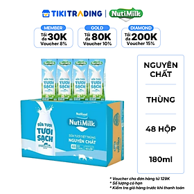 Thùng 48 hộp Sữa Tươi Tiệt Trùng NutiMilk Không Đường 180ml