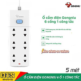 Ổ cắm điện an toàn cao cấp GONGNIU, ổ cắm điện đa năng 6 ổ 1 công tắc có dây 5m, bảo hành chính hãng 3 năm 1 đổi 1