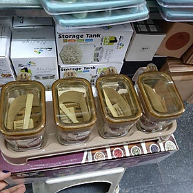 Mua (Giá sale) Set gia vị 3 hoặc 4 hũ thủy tinh nắp nhựa