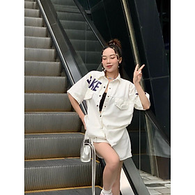 SET ĐI CHƠI, SET 2 MÓN ÁO SƠ MI TAY NGẮN THÔ LIKE PHỐI QUẦN ĐÙI CỰC HOT - White