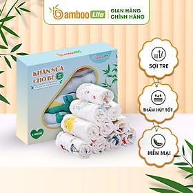 Set 5 khăn sữa sợi tre Bamboo Life cho bé kích thước 30x30 cm mềm mịn thấm hút kháng khuẩn an toàn cho bé sơ sinh - 1 hộp