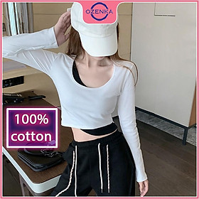 Áo croptop tay dài ôm body nữ cải màu , áo thun croptop nữ chất đẹp 100% cotton free size dưới 52 kg nhiều màu