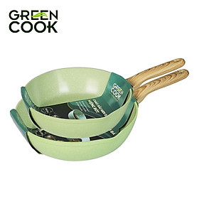 Mua Combo 2 chảo nhôm sâu men đá ceramic miệng rót Green Cook GCP231 màu xanh 10 lớp chống dính