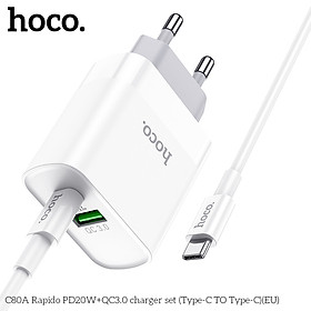 Hình ảnh Bộ Củ Sạc Hoco C80A Kèm Cáp Sạc type C to type-c sạc nhanh PD20W QC3.0 cho điện thoại Ipad samsung -hàng chính hãng