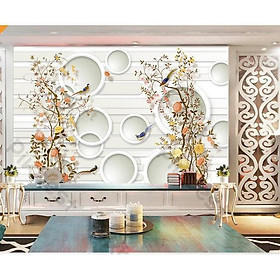 Tranh dán tường Hoa hồng hoa mẫu đơn phú quí, tranh dán tường 3d hiện đại MS640955