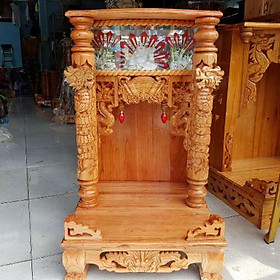 Mua Bàn thờ thần tài ông địa gỗ xoan ngang 48 cm quỳ trụ điện tử mẫu mới rất đẹp