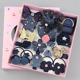 Combo 18 món Buộc tóc kèm kẹp tóc Baby nơ vương miện thỏ hoa mix style