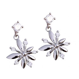 Khuyên Tai Bạc Nữ Cao Cấp, Khuyên Bạc Nữ Không Rỉ, Không Dị Ứng, Khuyên Tai Thiết Kế Bông Hoa Tinh Xảo - B2662 - Bảo Ngọc Jewelry - Trắng