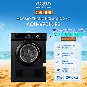 Máy sấy thông hơi Aqua 9 kg AQH-V901K PS - Freeship toàn quốc - Bảo hành 2 năm - Hàng chính hãng