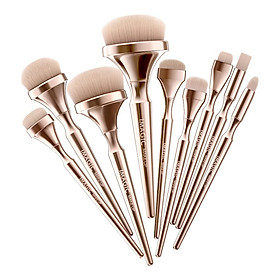 9 PCS Golden Plastic Makeup Brushes, Professional Premium Synthetic Makeup Brush Set Kit