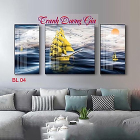 Mua Tranh tráng gương treo tường  mẫu tranh treo phòng khách mẫu tranh 3 bức lệch  sáng bóng - sang trọng