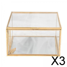 3x Geometric Square Covered Glass Organizer Clear Glass Jewelry Storage Box