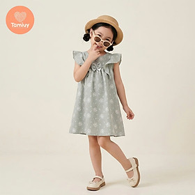 Đầm Bé Gái Họa Tiết Hoa Nhí TAMIUY , Phối Bèo Tay Dễ Thương, Đi Chơi Đi Tiệc Size 2-12