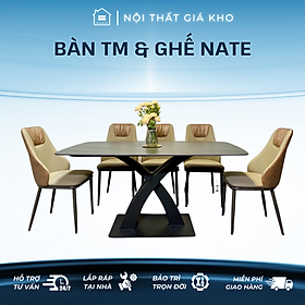 Mua Bộ bàn ăn mặt đá nhập khẩu chân chéo kết hợp ghế Spot