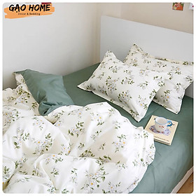 Bộ Chăn Ga Giường Full Set Cotton Korea Bedding ADU79 Đủ Kích Thước Trải Nệm 4 Món CỎ VỎ CHĂN - KO VỎ ÔM Mềm Mại Mịn Màng