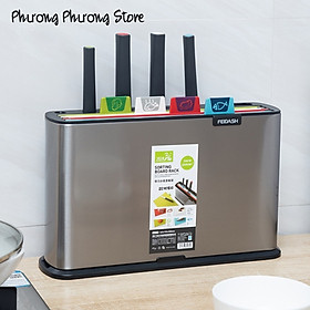 Mua ( Hàng Cao Cấp ) Kệ INOX304 Để Dao Thớt - Có Sẵn 4 Thớt 4 Dao Chia Màu ( Như Hình Ảnh )