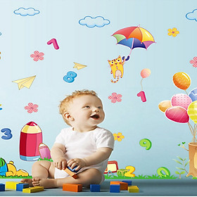 Decal dán tường gấu và cây bóng bay hoạt hình ay9248