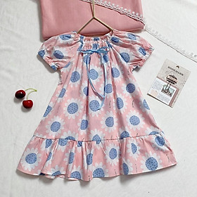 Đầm bé gái chất liệu thô cotton mịn mát mặc hè size cho bé từ 9-36kg họa tiết hoa hướng dương hồng