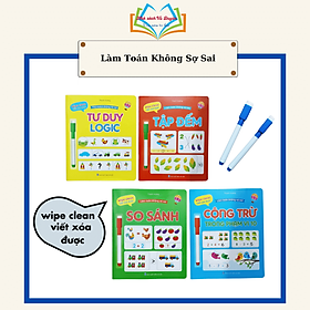 Bộ Vở viết xóa được 4 cuốn - Tư duy logic và làm toán không sợ sai - Wipe clearn (Tặng kèm 2 bút viết xóa)