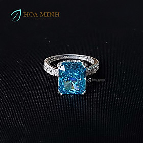 Nhẫn bạc cao cấp đính đá Nam Phi xanh aqua size chữ nhật lớn 9x11 li trang sức cao cấp, sang trọng