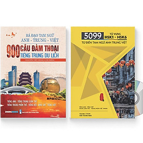 Combo 2 sách: 900 Câu Đàm Thoại Tiếng Trung Du Lịch - Bá Đạo Tam Ngữ Anh - Trung - Việt + 5099 Từ Vựng HSK1 – HSK6 Từ Điển Tam Ngữ Anh – Trung – Việt (Tiếng Trung giản thể, tiếng Trung phồn thể, tiếng bồi, bính âm, tiếng Anh, tiếng Việt ,Kèm DVD Audio)