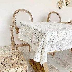 Mua Khăn trải bàn vintage màu trắng phối ren  Tấm vải trải bàn decor trang trí nhà cửa