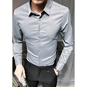 Áo sơ mi nam tay dài 4YOUNG vải lụa cao cấp KHÔNG NHĂN SM1 - Xám - XXL
