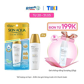 Kem chống nắng Skin Aqua dưỡng trắng, kiểm dầu, dùng hàng ngày dạng sữa Sunplay Skin Aqua Clear White Eco Việt Nam SPF50, PA++++ 25g