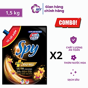 Combo 2 túi nước giặt xả SPY Ultra Clean Plus 1,5kg khử khuẩn lưu hương lâu, làm mềm vải