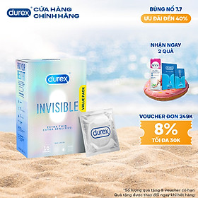 Bao Cao Su Durex Invisible Siêu Mỏng, Size 52 mm, Hộp 16 Bao Mới Ra Mắt - Hộp Lớn Siêu Tiết Kiệm