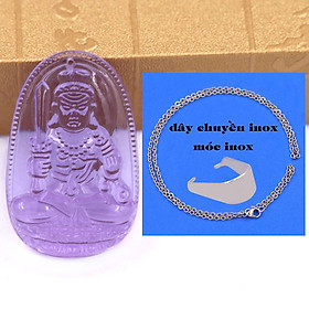 Mặt Phật Bất động minh vương 5 cm (size XL) pha lê tím kèm móc và dây chuyền inox, Mặt Phật bản mện