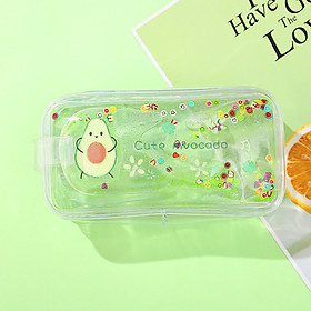 Hộp bút trong suốt size lớn cho bé đủ hoạ tiết xinh xắn phối hạt kim tuyến lấp lánh chuyển động lung linh – H027