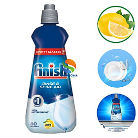 Nước làm bóng và khô bát, đĩa Finish Dishwasher Rinse & Shine Aid Lemon 400ml QT017390 - hương chanh, nước trợ xả máy rửa bát