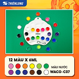 Màu nước Thiên Long Colokit 12 màu tươi sáng tiêu chuẩn Châu Âu an toàn cho trẻ - Tặng kèm cọ + Bảng phối màu WACO-C07