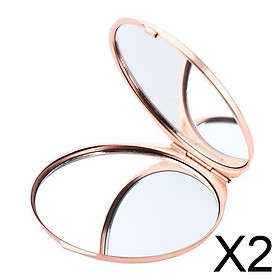 2xRound Double Side Vanity Mirror Folding Pocket Mirror Portable Rose Golden