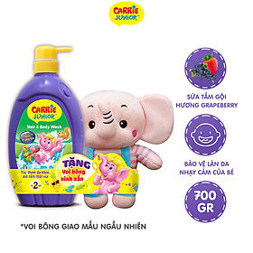 Sữa Tắm Gội cho bé Carrie Junior hương Grapeberry 700g TẶNG Voi bông (màu ngẫu nhiên)