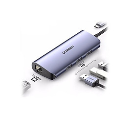 Hub USB 3.0 ra 3*USB 3.0 + 10/100/1000 gigabit lan màu xám chất liệu nhôm cổng nguồn micro Ugreen 252USC60719CM Hàng chính hãng